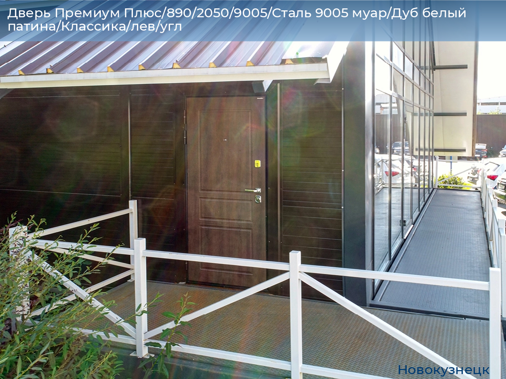 Дверь Премиум Плюс/890/2050/9005/Сталь 9005 муар/Дуб белый патина/Классика/лев/угл, novokuznetsk.doorhan.ru